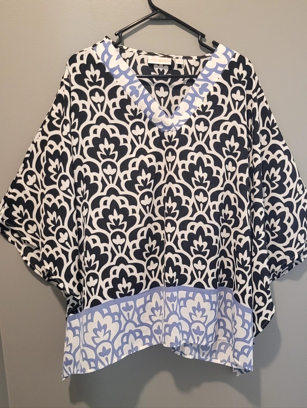 Belle by Kim Gravel QVC Geometric Print V-Neck Tunic Poncho Top Sz L